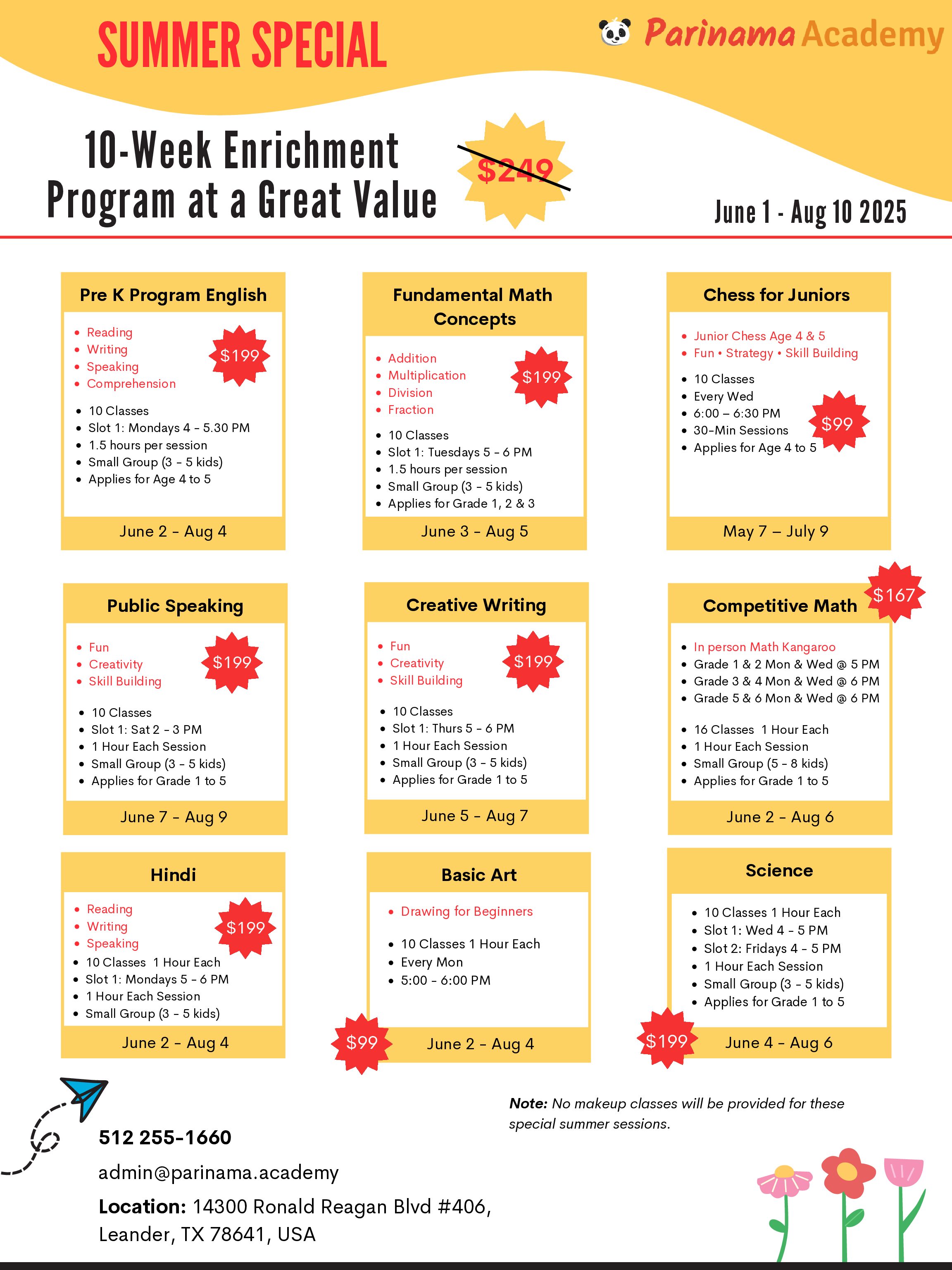 Summer Special 10-Week Enrichment Program flyer